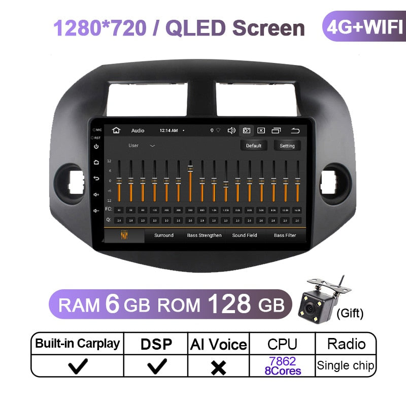 Eunavi Car Radio Android 11 QLED Screen For Toyota RAV4 2007 - 2011 Stereo Multimedia Video Player GPS Carplay 4G DSP DVD 2 DIN