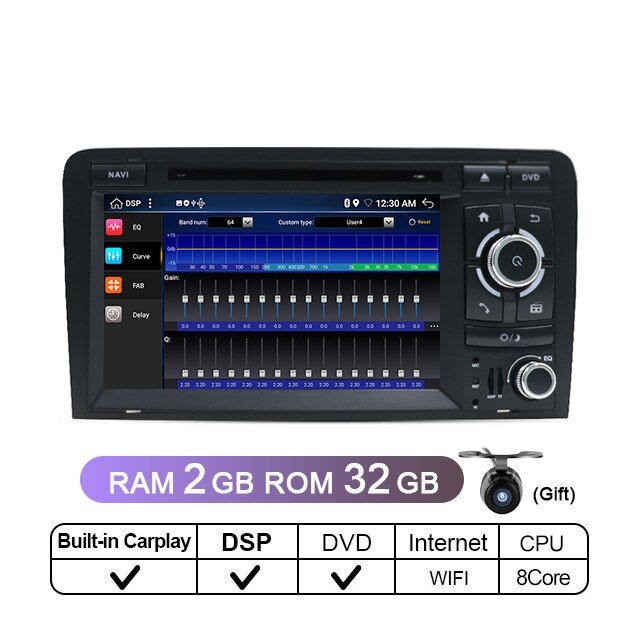 Eunavi 2 Din Android 10 Car Radio Multimedia For Audi A3 8P 2003-2012 S3 2006-2012 RS3 2011 Stereo Audio DVD Player 4G 64G GPS