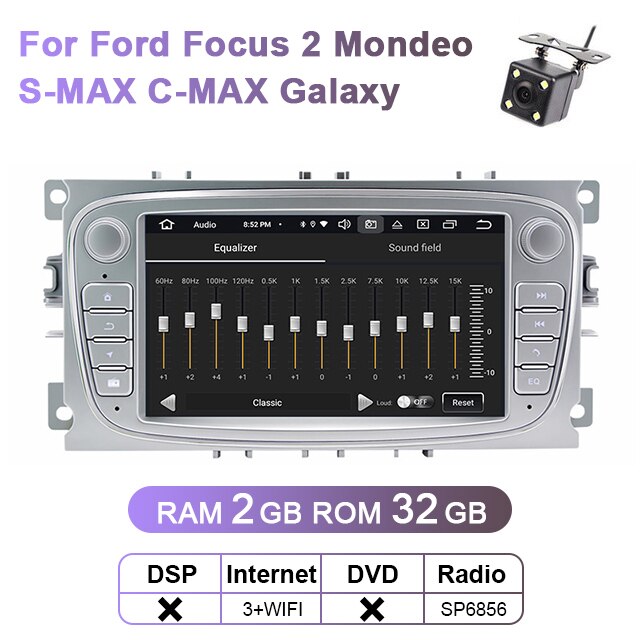 Eunavi 2 Din Android Car DVD Multimedia Player GPS for FORD Focus 2 II Mondeo S-MAX C-MAX Galaxy 2Din 4G 64GB Touch screen