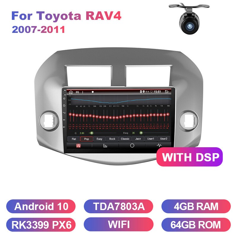 Eunavi Android 10 2 din car radio stereo multimedia for Toyota RAV4 Rav 4 2007 2008 2009 2010 2011 headunit GPS TDA7851 usb