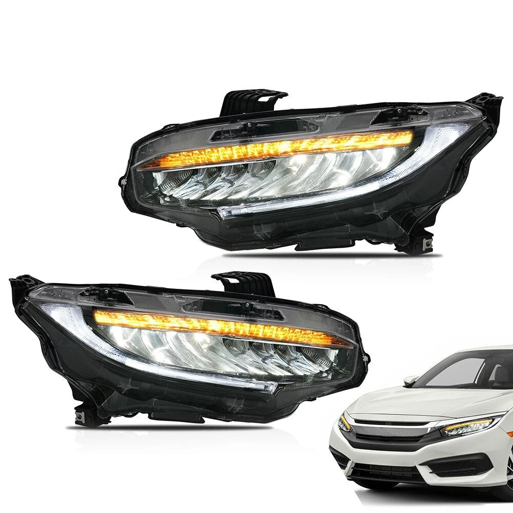 VLAND Headlamp Car Headlights Assembly for Honda Civic 2016-2019 Headlight LED DRL with moving turn signal Dual Beam Lens