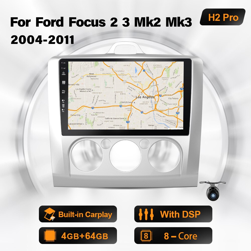 Eunavi 2 Din Android Audio 9'' Headunit Car Radio Multimedia Player For ford focus 2 3 Mk2 Mk3 2004-2011 hatchback 2din DSP GPS