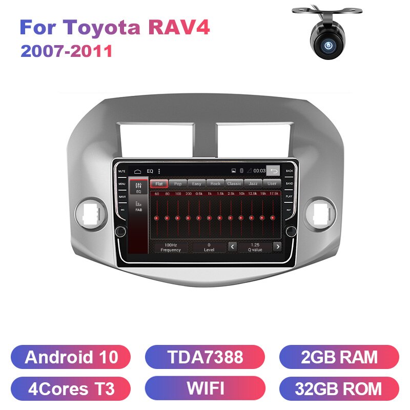 Eunavi 2 din car radio stereo multimedia for Toyota RAV4 Rav 4 2007 2008 2009 2010 2011 headunit GPS TDA7851 usb Android 10
