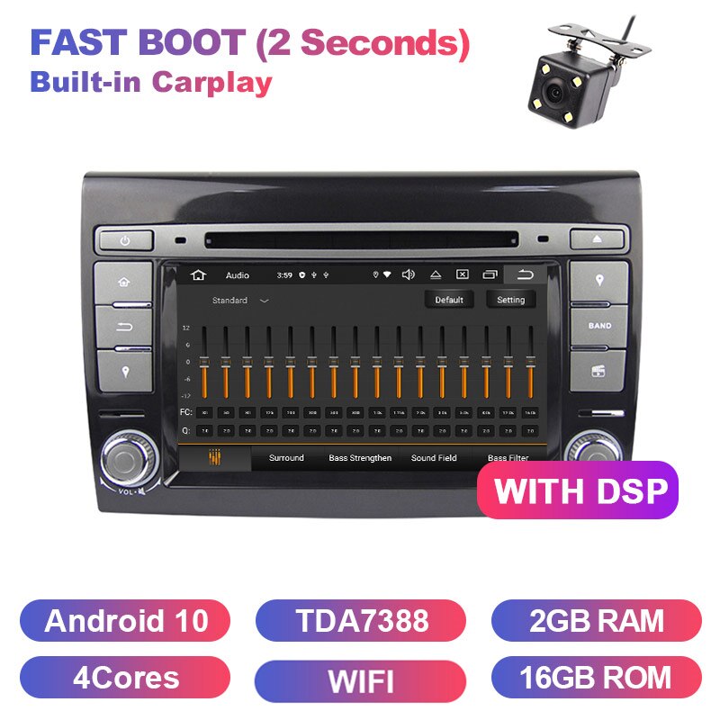 Eunavi 2 Din Android 10 Car Multimedia player Auto Radio GPS PC For Fiat Bravo 2007 2008 2009 2010 2011 2012 Automotivo Audio