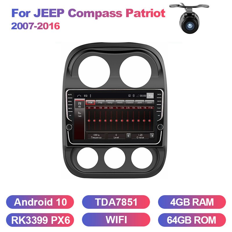 Eunavi 9 inch 2 Din Car Radio GPS Navi Stereo For JEEP Compass Patriot Radio 2007-2016 WIFI Android 10 4G+64G RK3399