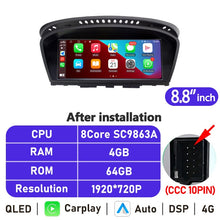 Load image into Gallery viewer, Eunavi 8.8'' IPS Android Car Radio For BMW 5 Series E60 E61 E63 E64 E90 E91 Multimedia Player Stereo CarPlay GPS Navigation 4G