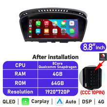 Load image into Gallery viewer, Eunavi 8.8'' IPS Android Car Radio For BMW 5 Series E60 E61 E63 E64 E90 E91 Multimedia Player Stereo CarPlay GPS Navigation 4G