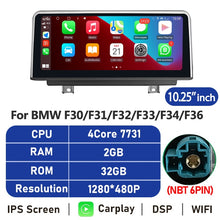 Load image into Gallery viewer, Eunavi 10.25''/12.3'' Android Car Radio Stereo For BMW F30 F20 F21 F31 F32 F33 F34 F36 NBT System Multimedia Player CarPlay GPS