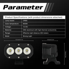 Load image into Gallery viewer, A Pillar Work Lights Headlights Cars LED Off Road Motorcycle Spotlight Lamps for Outdoor Personal Car Acc (Single Row Three-Eye)