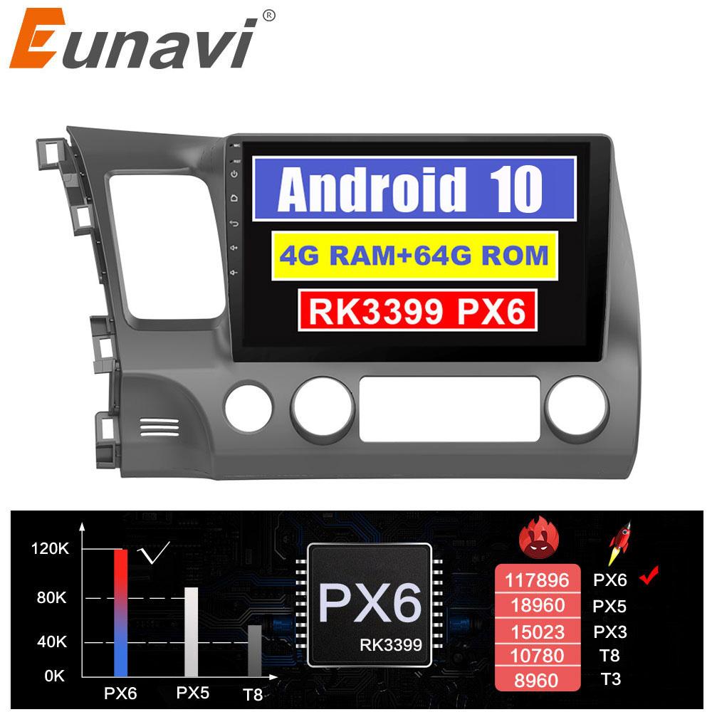Eunavi 4G+64G 2 DIN Car Radio Multimedia Player For Honda Civic 2006-2011 4G Tablet PC 10.1 inch Screen Navigator GPS Android 10