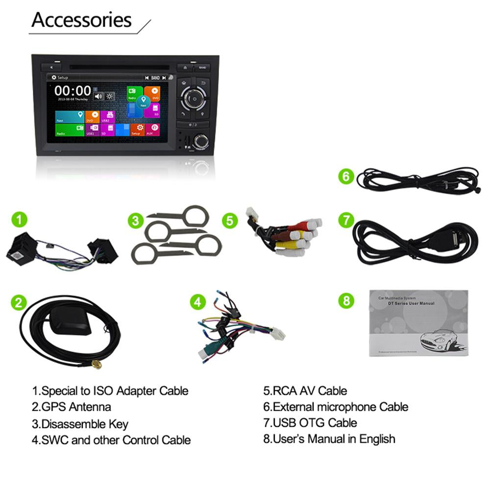 Eunavi 2 Din 7'' Car GPS Navigation DVD Player Stereo Video For Audi A4 S4 2002-2007 with steer wheel control touch screen