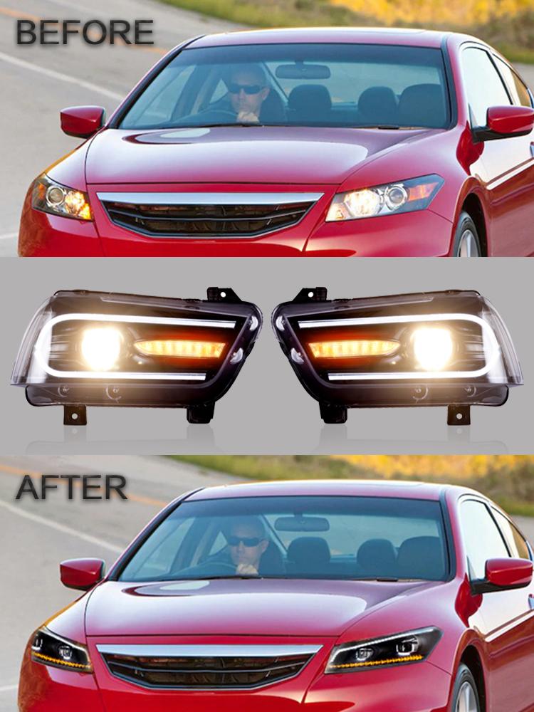 VLAND Headlamp Car Headlights Assembly for Honda Accord 2008-2012 Headlight LED DRL with moving turn signal Dual Beam Lens