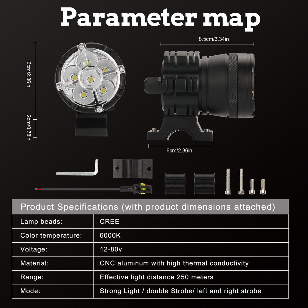 Car Led Spotlights, External Motorcycle A-pillar Lights, Off-Road Vehicle Glare Led Lights, Front Bumper Lights, A-p (Six Beads)
