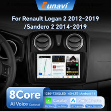 Load image into Gallery viewer, Eunavi Android Auto Radio For Renault Logan 2 2012-2019 Sandero 2 2014-2019 4G Car Multimedia GPS 2din Autoradio CarPlay WIFI