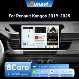 Eunavi 2Din Carplay 4G Android Car Radio Multimedia Video Player for Renault Kangoo 2019 2020 2021-2025 Connect AI GPS Stereo