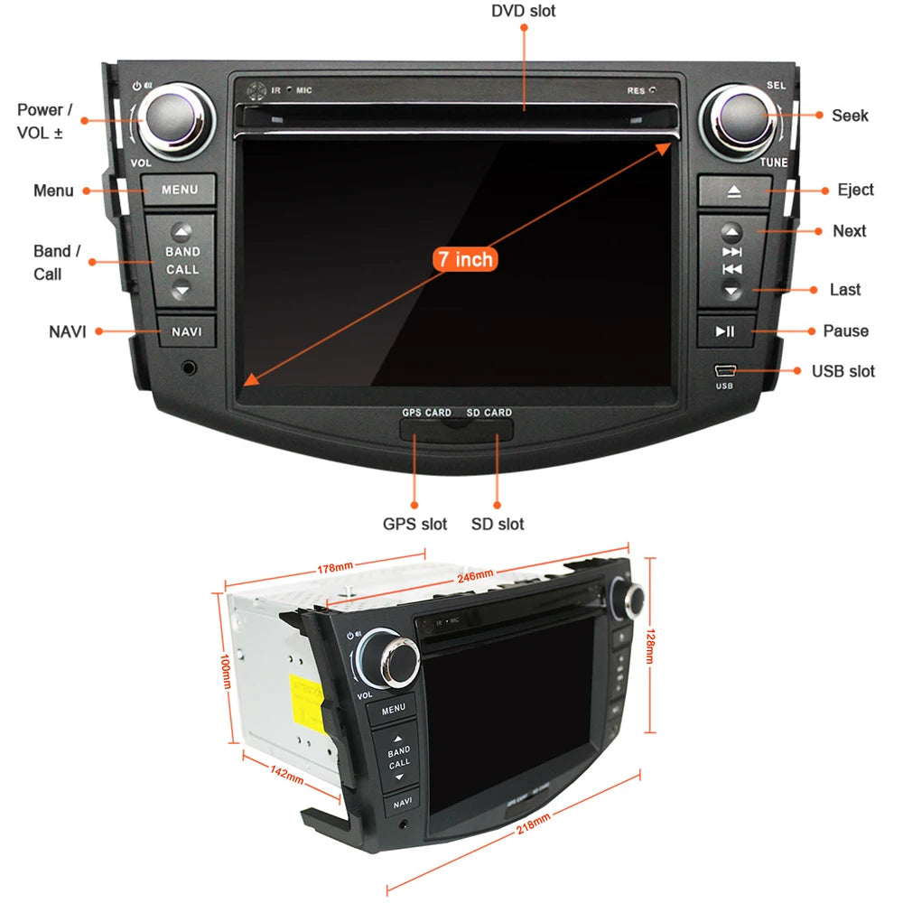 Eunavi 2 Din Android 10 Car Radio Multimedia Player For Toyota RAV4 Rav 4 2007 2008 2009 2010 2011 Headunit GPS 2Din DVD 4G 64G