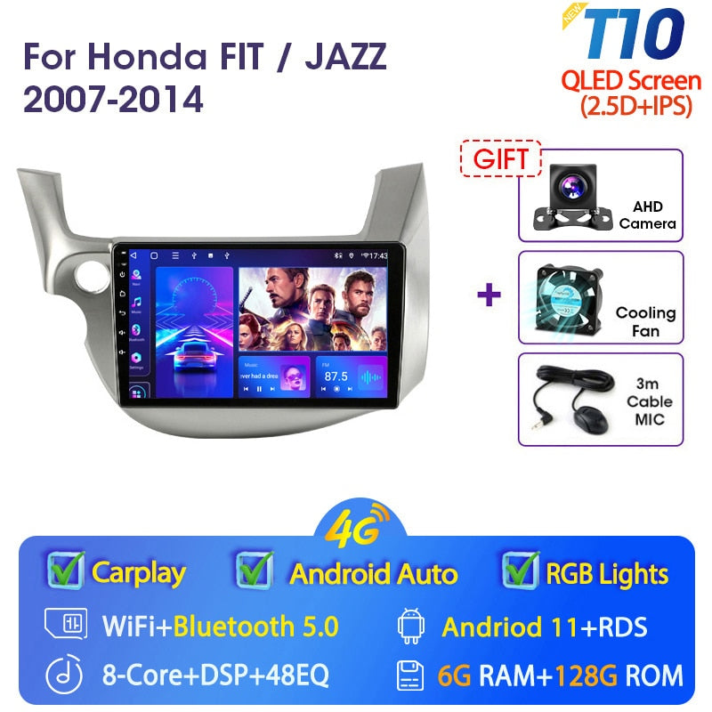 JMCQ 2 din Android 11.0 Car Radio For HONDA FIT JAZZ 2007-2013 Multimedia Video Player GPS Navigation RDS 4G Carplay Head unit