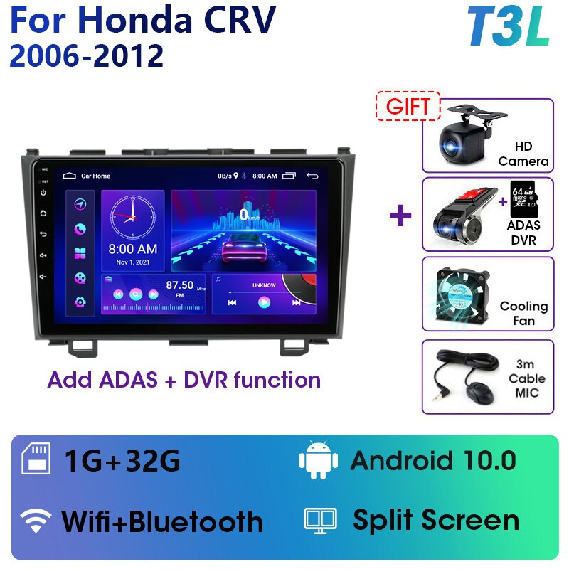 Eunavi 9'' 4G WiFi 2din Android 11.0 Car Radio Multimedia Player Navigation GPS For Honda CRV CR-V 2006-2012 Carplay DVD