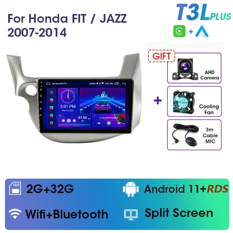 JMCQ 2 din Android 11.0 Car Radio For HONDA FIT JAZZ 2007-2013 Multimedia Video Player GPS Navigation RDS 4G Carplay Head unit