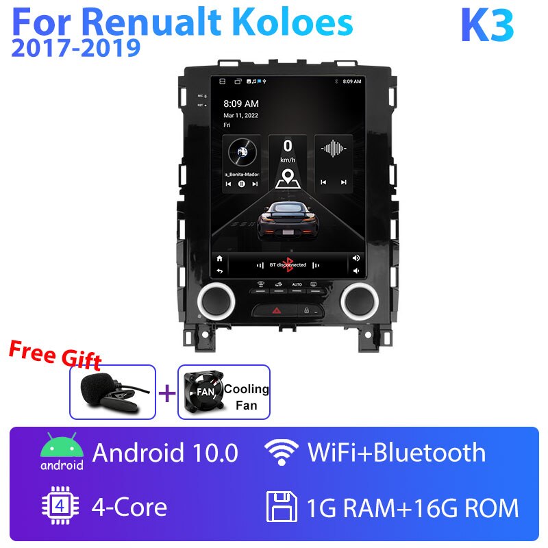 Eunavi 2Din 4G Android 11 Car Radio Multimedia Video Player  For Renault Koleos Megane 4 2017-2019 Navigation GPS