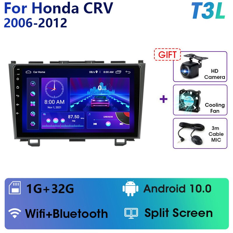 Eunavi 9'' 4G WiFi 2din Android 11.0 Car Radio Multimedia Player Navigation GPS For Honda CRV CR-V 2006-2012 Carplay DVD