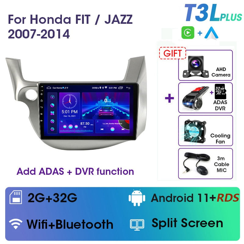 JMCQ 2 din Android 11.0 Car Radio For HONDA FIT JAZZ 2007-2013 Multimedia Video Player GPS Navigation RDS 4G Carplay Head unit