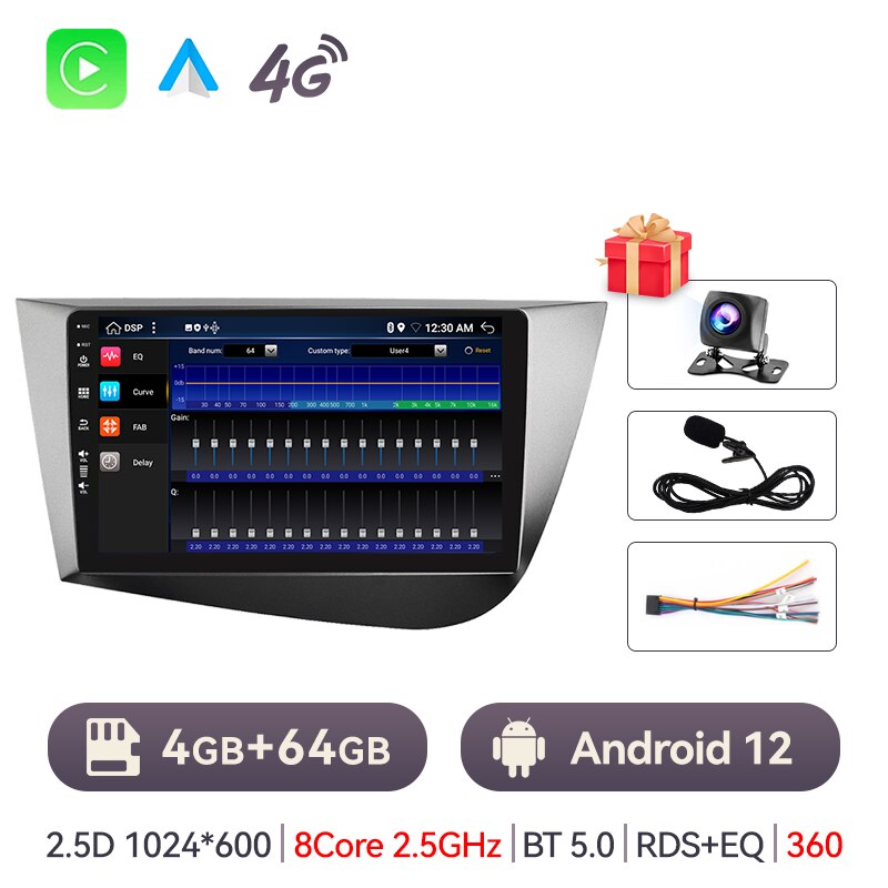 Eunavi Android 12 Car radio For Seat Leon 2 MK2 2005 2006 - 2012 Carplay Android auto Car stereo Multimedia player 4G Wifi DSP