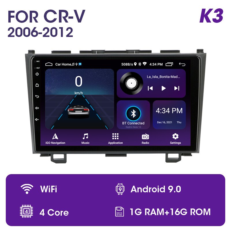 Eunavi 9'' 4G WiFi 2din Android 11.0 Car Radio Multimedia Player Navigation GPS For Honda CRV CR-V 2006-2012 Carplay DVD