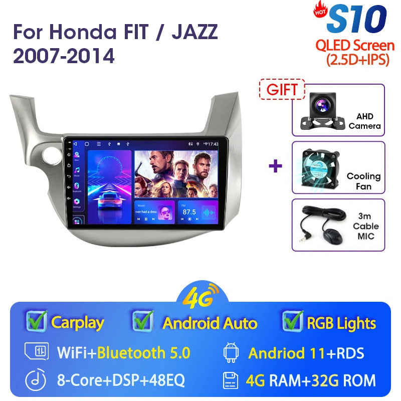 JMCQ 2 din Android 11.0 Car Radio For HONDA FIT JAZZ 2007-2013 Multimedia Video Player GPS Navigation RDS 4G Carplay Head unit