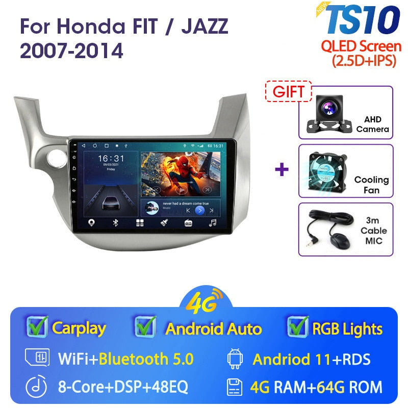 JMCQ 2 din Android 11.0 Car Radio For HONDA FIT JAZZ 2007-2013 Multimedia Video Player GPS Navigation RDS 4G Carplay Head unit