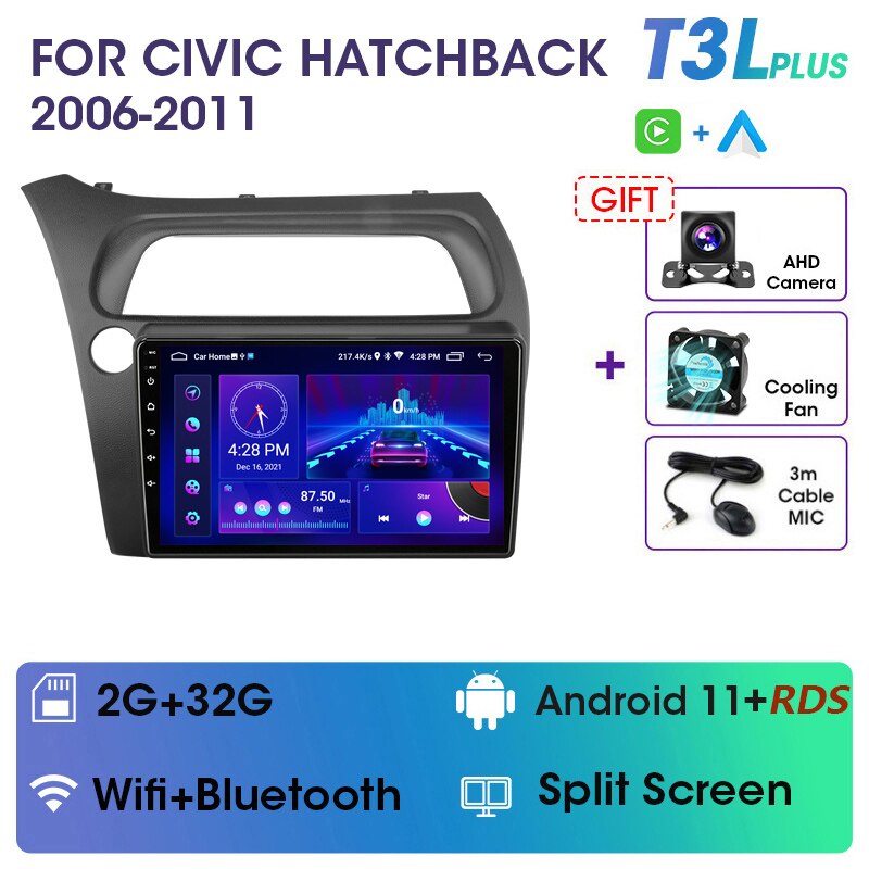 Eunavi 4G WIFI Carplay 2din Android 11.0 Car Radio For Honda Civic Hatchback 2006-2011 Multimidia Video Player Navigation GPS