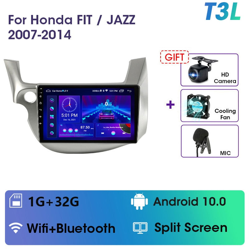 JMCQ 2 din Android 11.0 Car Radio For HONDA FIT JAZZ 2007-2013 Multimedia Video Player GPS Navigation RDS 4G Carplay Head unit