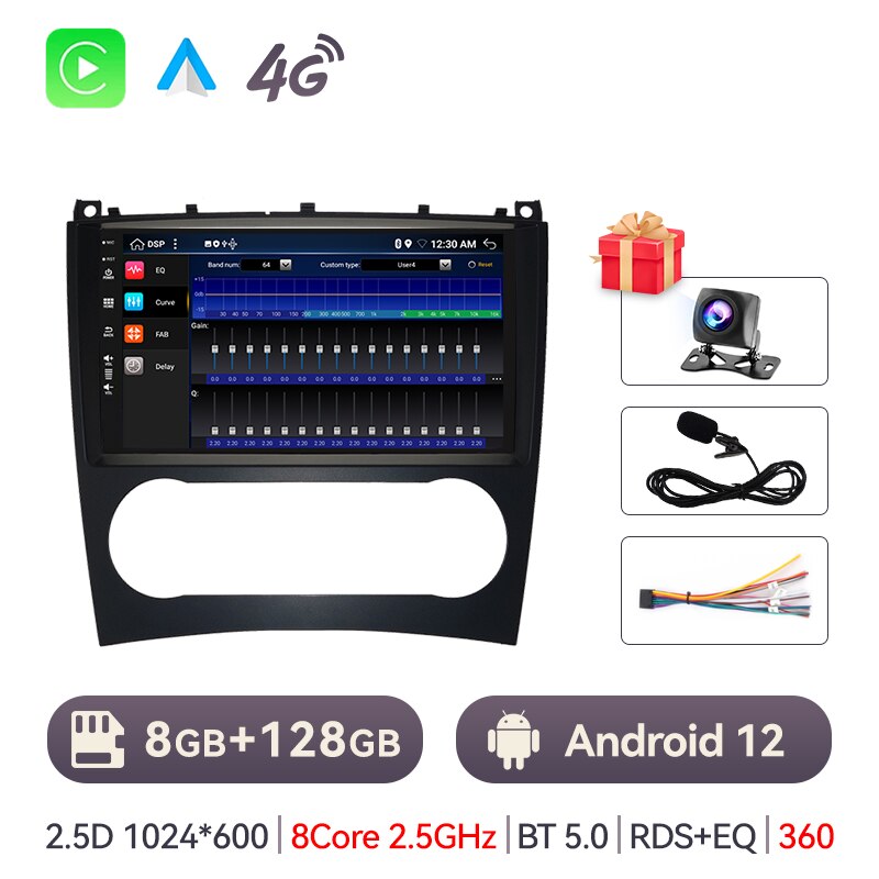 Eunavi 2 din 8Core 2.5GHz Android Auto Radio for Mercedes Benz C Class W203 2005-2009 C200 C230 C240 C320 C350 CLK W209 GPS