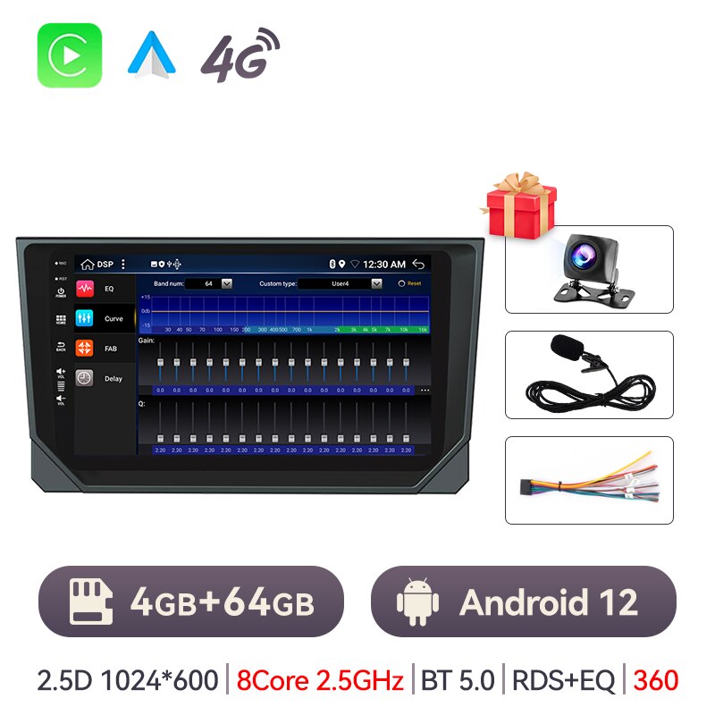 Eunavi 8Core 2 Din Android 12 Car Radio For SEAT Ibiza 2017 2018 2019 2020 Carplay Multimedia Player 4G 2din Autoradio GPS Navi