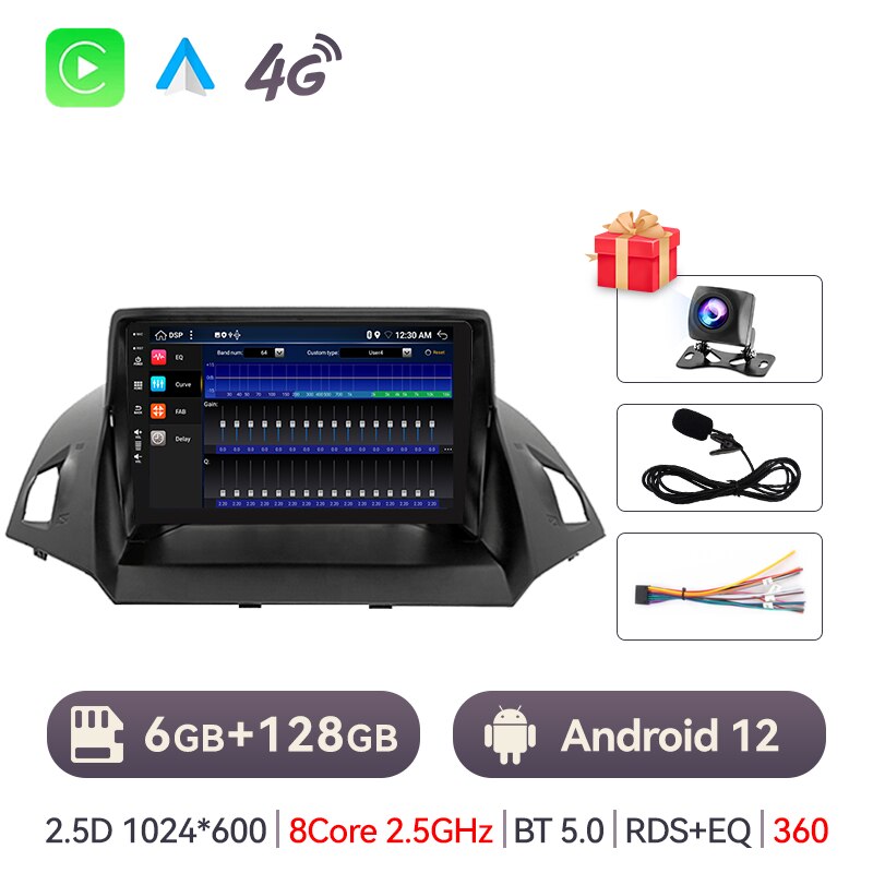 Eunavi 2.5GHz 4G Android 12 For Ford Escape 3 KUGA 2 2012-2019 Car Radio Multimedia Player GPS Carplay Android auto Car Stereo