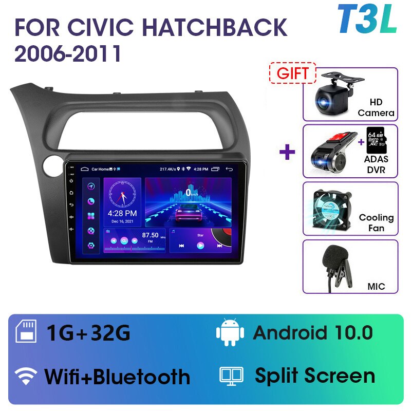 Eunavi 4G WIFI Carplay 2din Android 11.0 Car Radio For Honda Civic Hatchback 2006-2011 Multimidia Video Player Navigation GPS