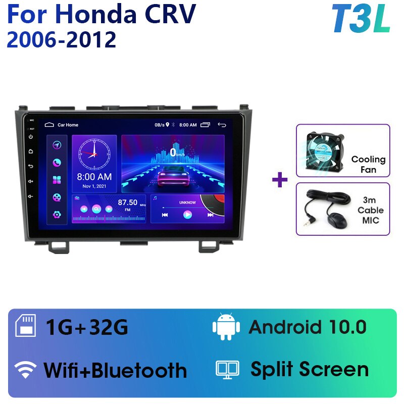Eunavi 9'' 4G WiFi 2din Android 11.0 Car Radio Multimedia Player Navigation GPS For Honda CRV CR-V 2006-2012 Carplay DVD