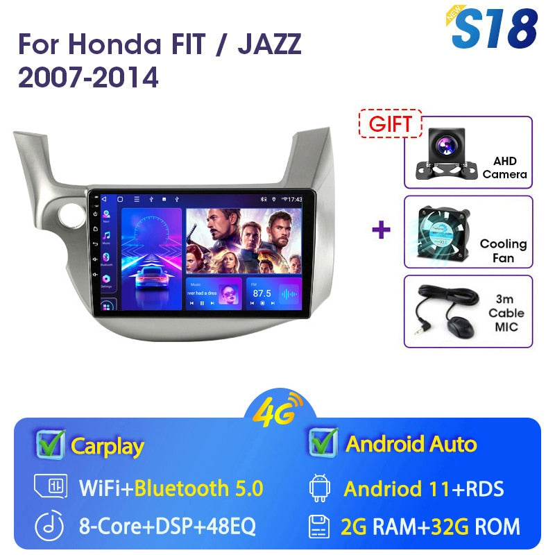 JMCQ 2 din Android 11.0 Car Radio For HONDA FIT JAZZ 2007-2013 Multimedia Video Player GPS Navigation RDS 4G Carplay Head unit