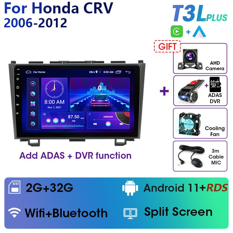 Eunavi 9'' 4G WiFi 2din Android 11.0 Car Radio Multimedia Player Navigation GPS For Honda CRV CR-V 2006-2012 Carplay DVD
