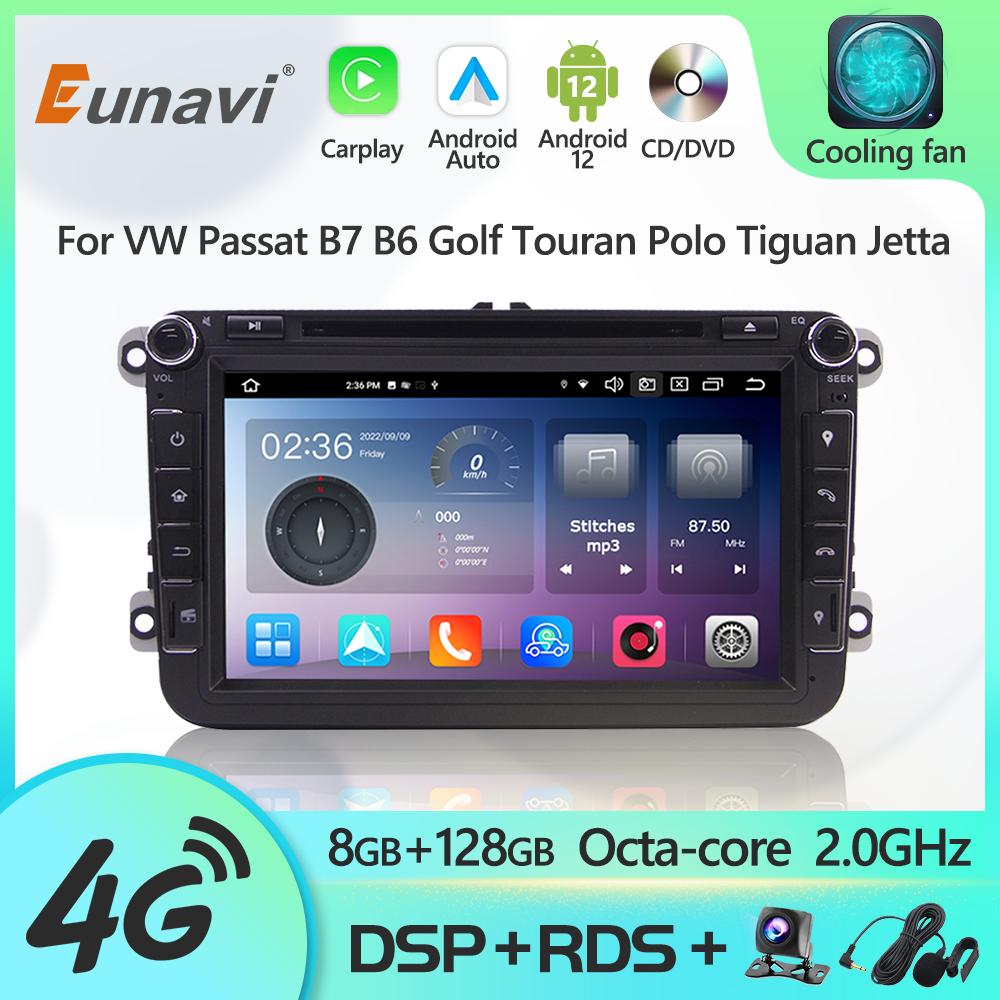 Eunavi 2 Din Android 12 Radio DVD Player For VW Volkswagen Passat B7 B6 Golf Touran Polo Tiguan Jetta GPS Multimedia