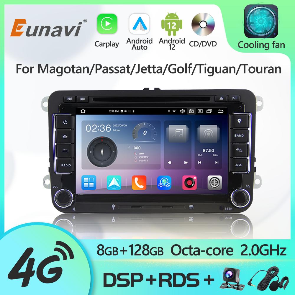 Eunavi 2 Din Android 12 Radio DVD Player For VW Volkswagen Passat B7 B6 Golf Touran Polo Tiguan Jetta GPS Multimedia