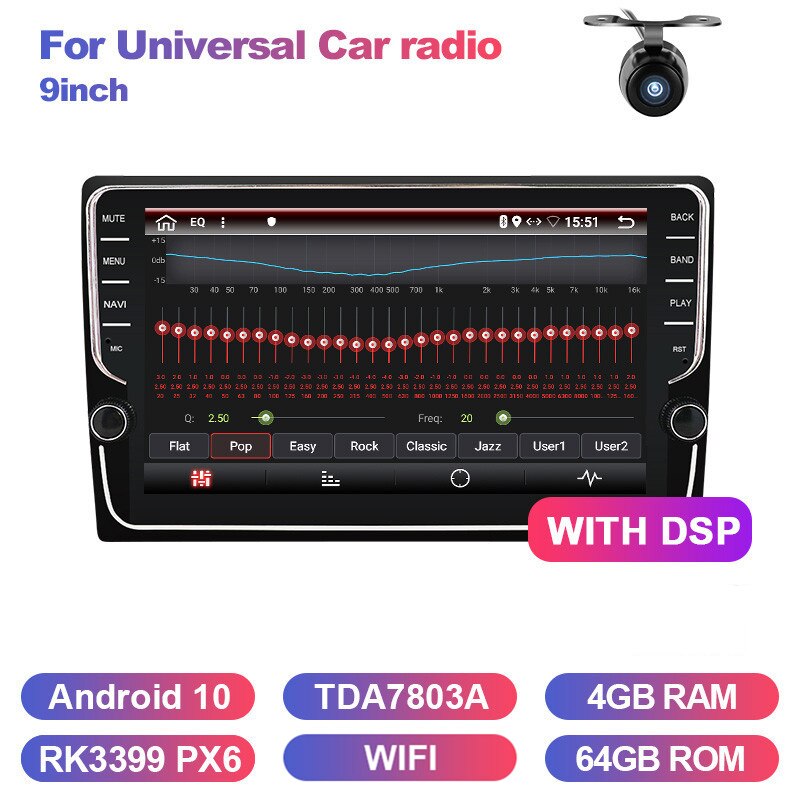 Eunavi 2 Din Android 10 universal Car Radio Stereo Multimedia 2din GPS Navigation Audio tda7851 autoradio video 4G 64G PX6