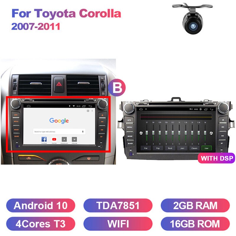 Eunavi 2 Din Android 10 Car DVD For Toyota Corolla 2006 - 2013 Multimedia Video Player 4G 64G DSP GPS Navi car radio stereo 2din