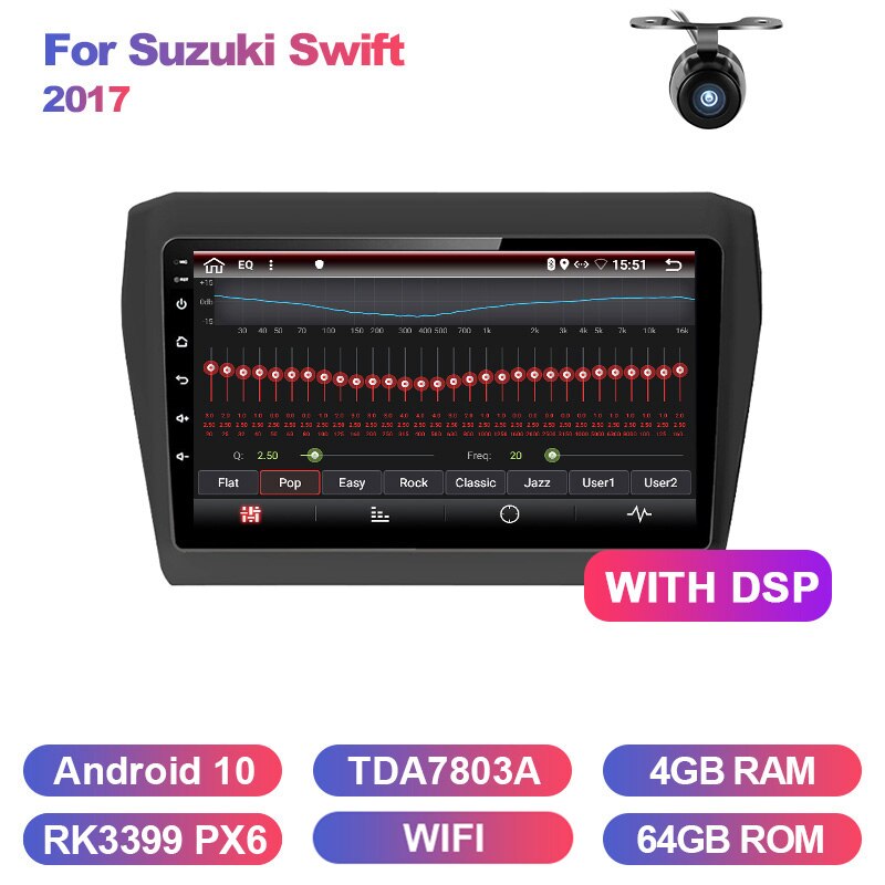 Eunavi 9'' 2 Din Car Radio Stereo for SUZUKI SWIFT 2017 Double 2DIN Multimedia GPS 8 CORES 4G 64GB TDA7851 Audio Android 10