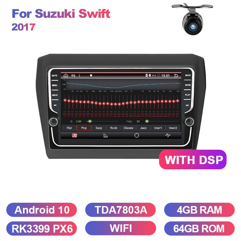 Eunavi 9'' 2 Din Android 10 Car Radio Stereo for SUZUKI SWIFT 2017 Double 2DIN Multimedia GPS 8 CORES 4G 64GB TDA7851 Audio