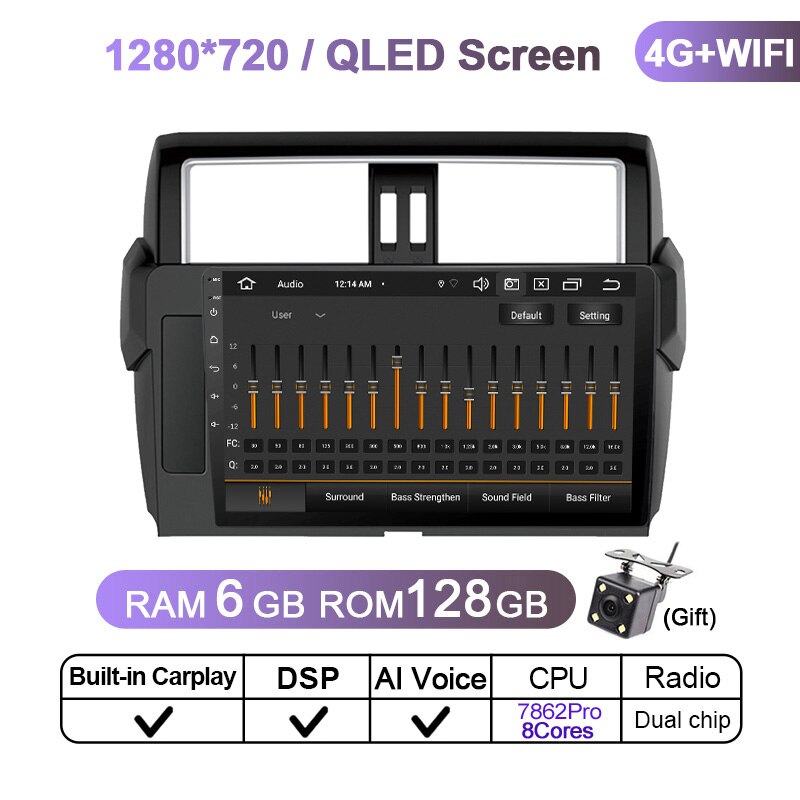 Eunavi Android 10 Multimedia-Videoplayer-Kopfeinheit für Toyota Land Cruiser Prado 150 2013 2014 - 2017 Autoradio-Navigation GPS