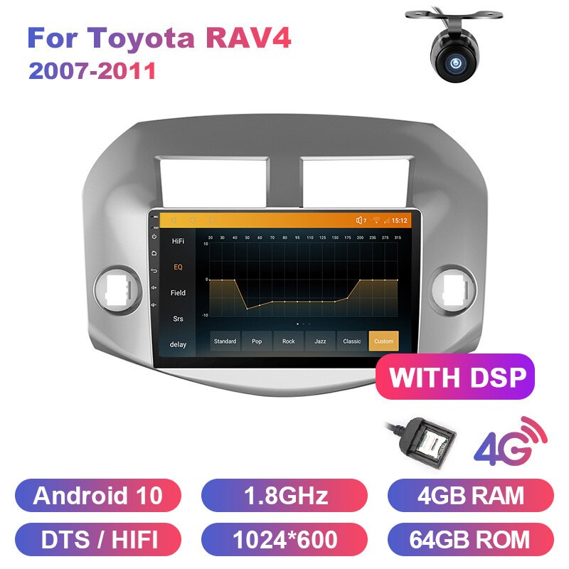 Eunavi 2 din car radio stereo multimedia for Toyota RAV4 Rav 4 2007 2008 2009 2010 2011 headunit GPS Android 10 IPS TDA7851 usb