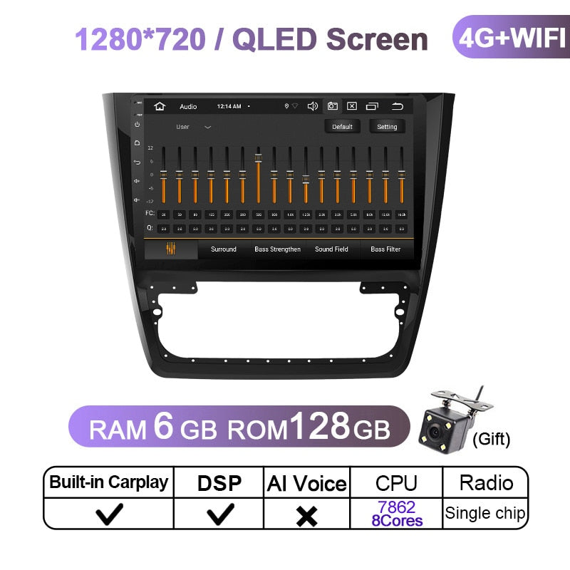 Eunavi 4G 1280*720 2 Din Car Radio Multimedia Video Player For Skoda Yeti 2014 2015 - 2018 GPS 2Din DVD Head unit 8Core 6G 128G