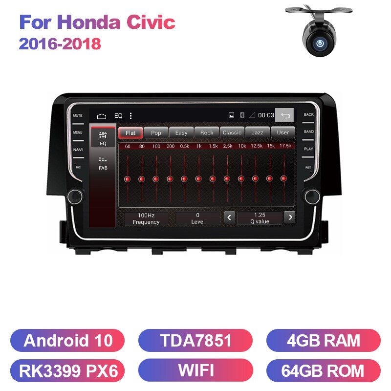 Eunavi 2 DIN Android 10 Car GPS headunit For Honda Civic 2016 2017 2018 radio stereo multimedia player 4G 64G TDA7850 NO DVD