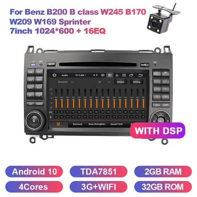 Eunavi 2 Din Android 10 samochodowy odtwarzacz multimedialny DVD Radio GPS Auto dla Mercedes Benz B200 B klasa W245 B170 W209 W169 Sprinter DSP